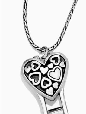 Brighton Silver-Tone Heart Key & Card Holder Pendant on Long Necklace Chain